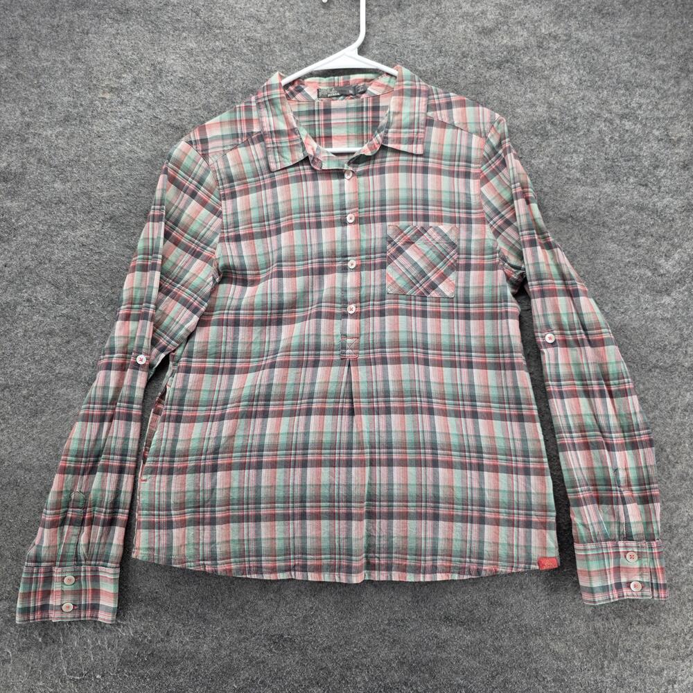 PrAna Button-Up Womens M Multicolor Cotton Plaid Collared Long Sleeve Basic